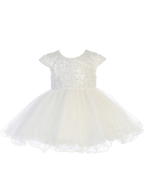 Tip Top Kids Baby Girls Ivory Criss Cross Sequin Pearls Flower Girl Dress 6-24M - SophiasStyle.com